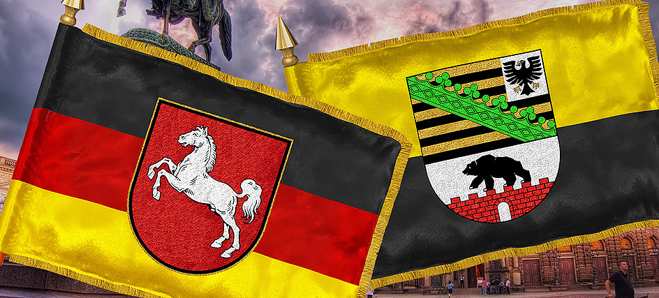 Gestickte Niedersachsen Fahne, Gestickte Sachsen Anhalt Fahne, Flagge Niedersachsen, Flagge Sachsen Anhalt